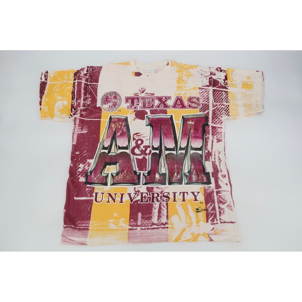Vintage J Head Texas A&M University T-Shirt Mens Large All Over Print Basketball